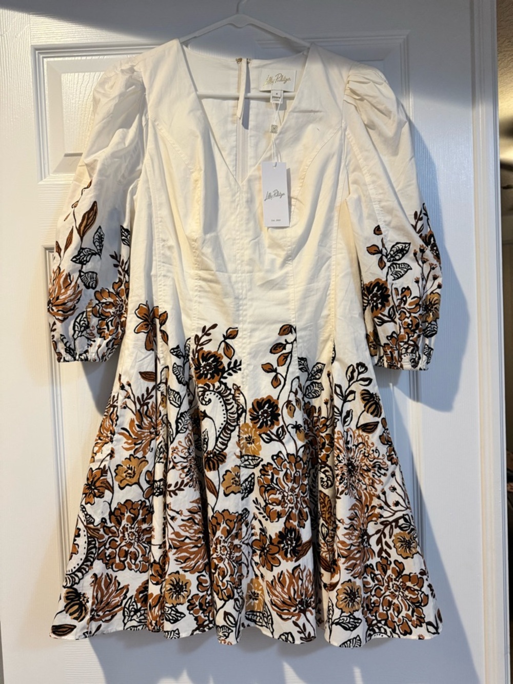 Lilly Pulitzer White Mini Dress with Brown & Black Floral Print